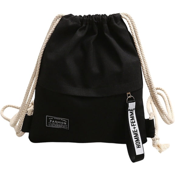 Canvas Backpack Drawstring Backpack Casual Backpack Drawstring Pocket Bag Fashion Small Bag Travel Day Pack for Women Men