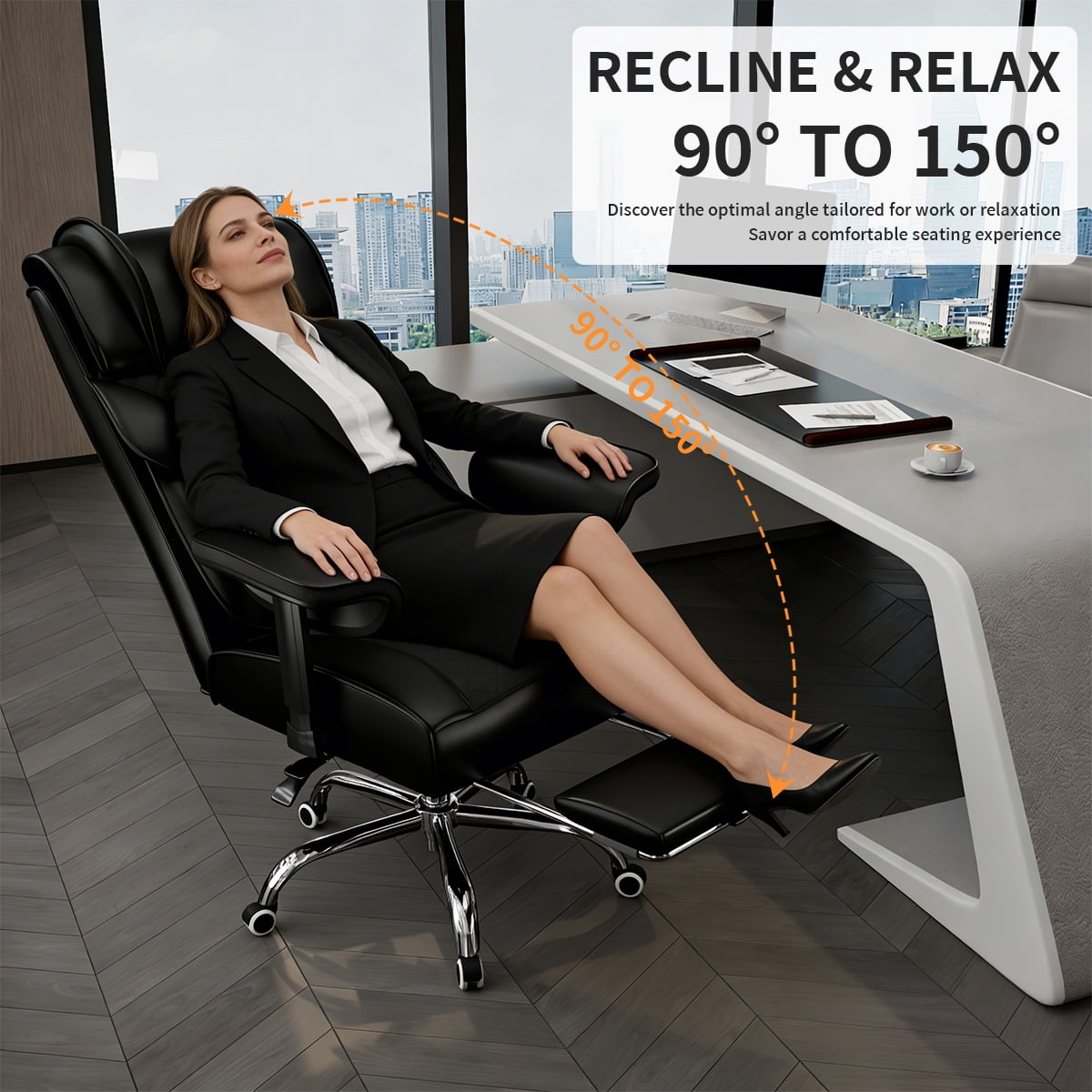 KOCEN Big and Tall Office Chair, Desk Chair with Soft Adjustable Armrests, Ergonomic High Back Gaming Chair with Lumbar Support, Executive Computer Chairs with Footrest(PU Leather, Black)