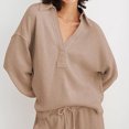 thumbnail image 3 of GigrtiJin Women Oversized Sweatshirt Loose Lapel V Neck Long Sleeve Collared Knit Pullover Solid Color Sweatshirt Tops, 3 of 8