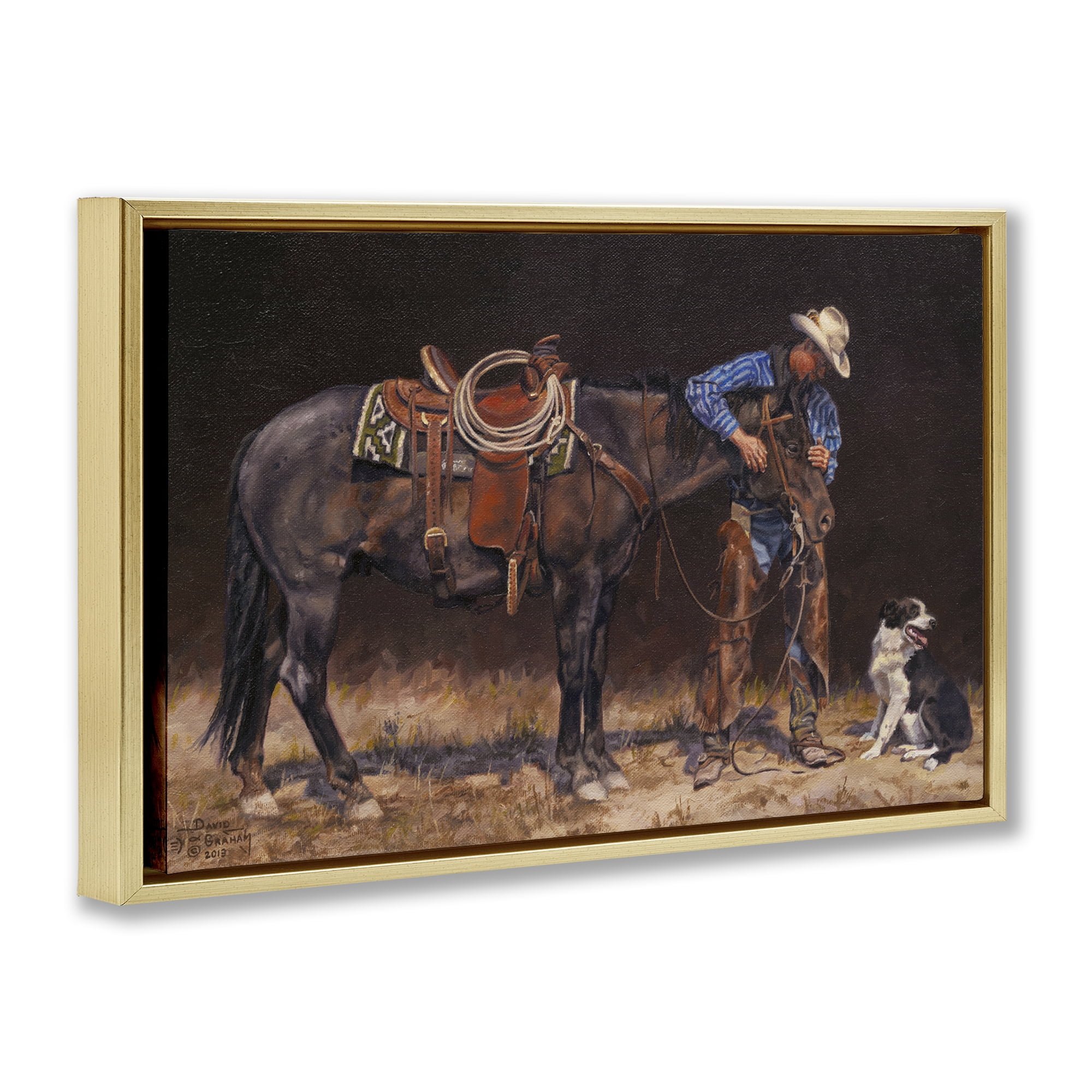 Stupell Industries Western Horse & Dog Animals & Insects Painting Gold Floater Framed Canvas Art Print Wall Art, 31 x 21