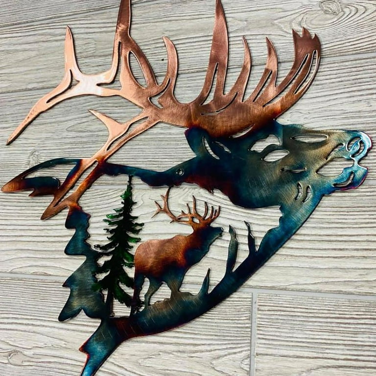 OAVQHLG3B Metal Wall Art Decor Collections, Strange Elk Deer Hunting & Trout  Fishing Scene Artist's Home Decoration Sculpture for Living Room Bedroom  Bathroom Decoration 
