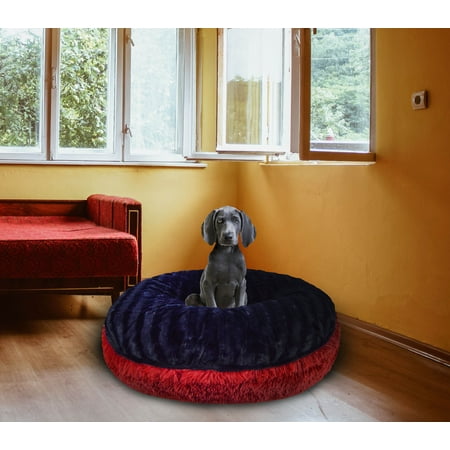 Bessie and Barnie Signature Lipstick / Midnight Blue Luxury Extra Plush Faux Fur Bagel Pet/Dog Bed