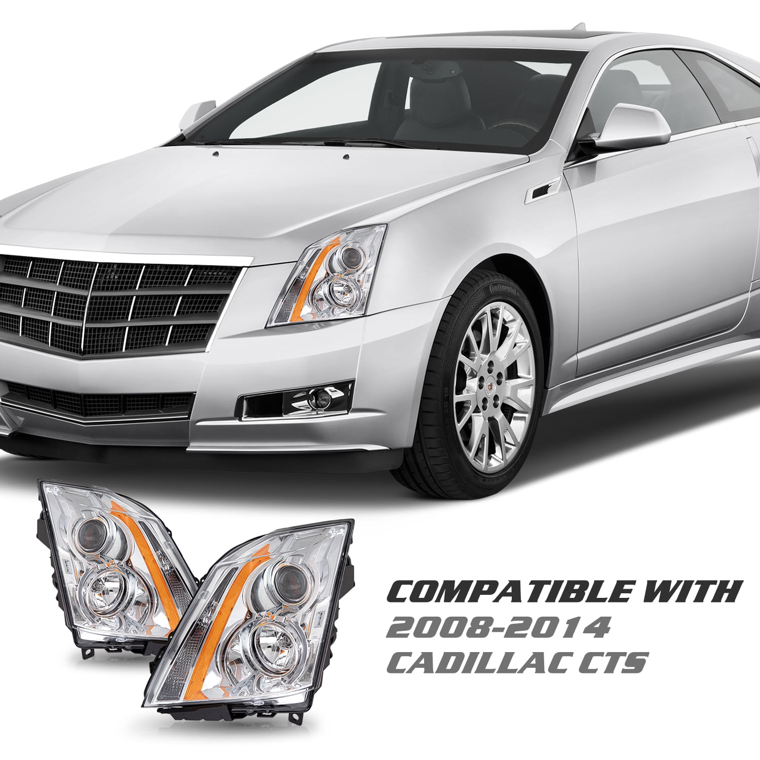 For 2008-2014 Cadillac CTS Headlights Headlight Left+Right Halogen Type w/Bulbs