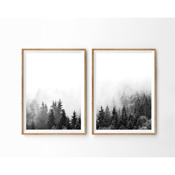 Forest Print Set Modern Wall Art Minimalist Black and White Landscape Set 2 Unframed Paper Print 8x12