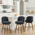 thumbnail image 3 of WOOW DEPOT 26" Swivel Chenille Bar Stools Set of 2, w/ 3.9" Thick Large Seat & Mid-Back & Wood Legs, Upholstered Fabric Modern Island Counter Barstools Armless Kitchen Pub Chair, Charcoal Gray, 3 of 14