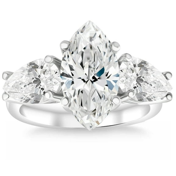Empire Jewel Timeless 2 Ct Marquise Cut Lab Created Diamond Ring - 14K White Gold Over Women's Engagement Solitaire Ring - Ideal for Anniversaries, Birthdays, and Special Moments - Graduation Gift