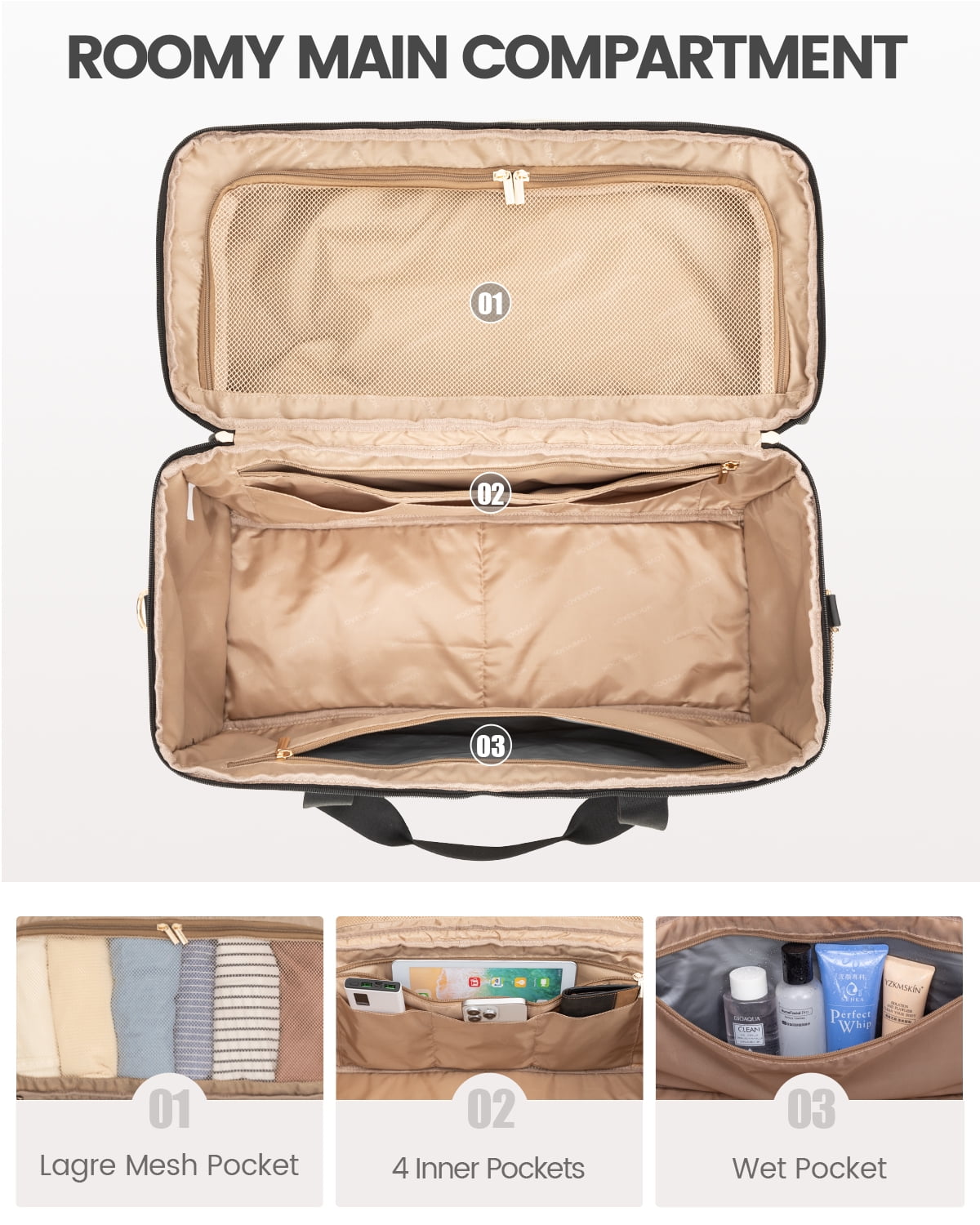 Lovevook Travel Duffle Bag, Quilted Weekender Overnight Bag with Toiletry Bag, Gym Beach Mummy Hospital Bag with Wet Pocket