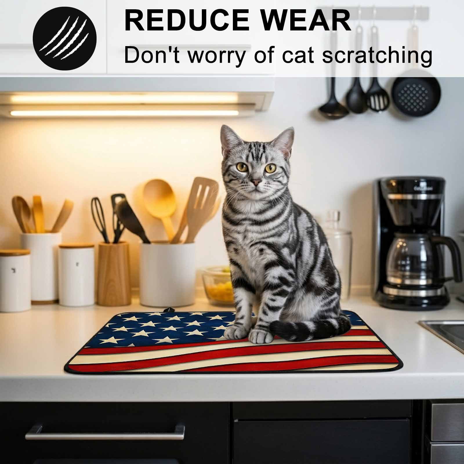 Vintage American Flag Stove Top Cover for Electric Stove, Heat-proof & Non Slip Glass Top Stove Cover Protector, Red Beige Waves Kitchen Flat Cooktop Rubber Mat 24x21 Inches