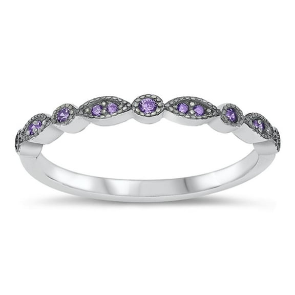 CHOOSE YOUR COLOR Simulated Amethyst Promise Ring .925 Sterling Silver Band Purple CZ Female Size 10