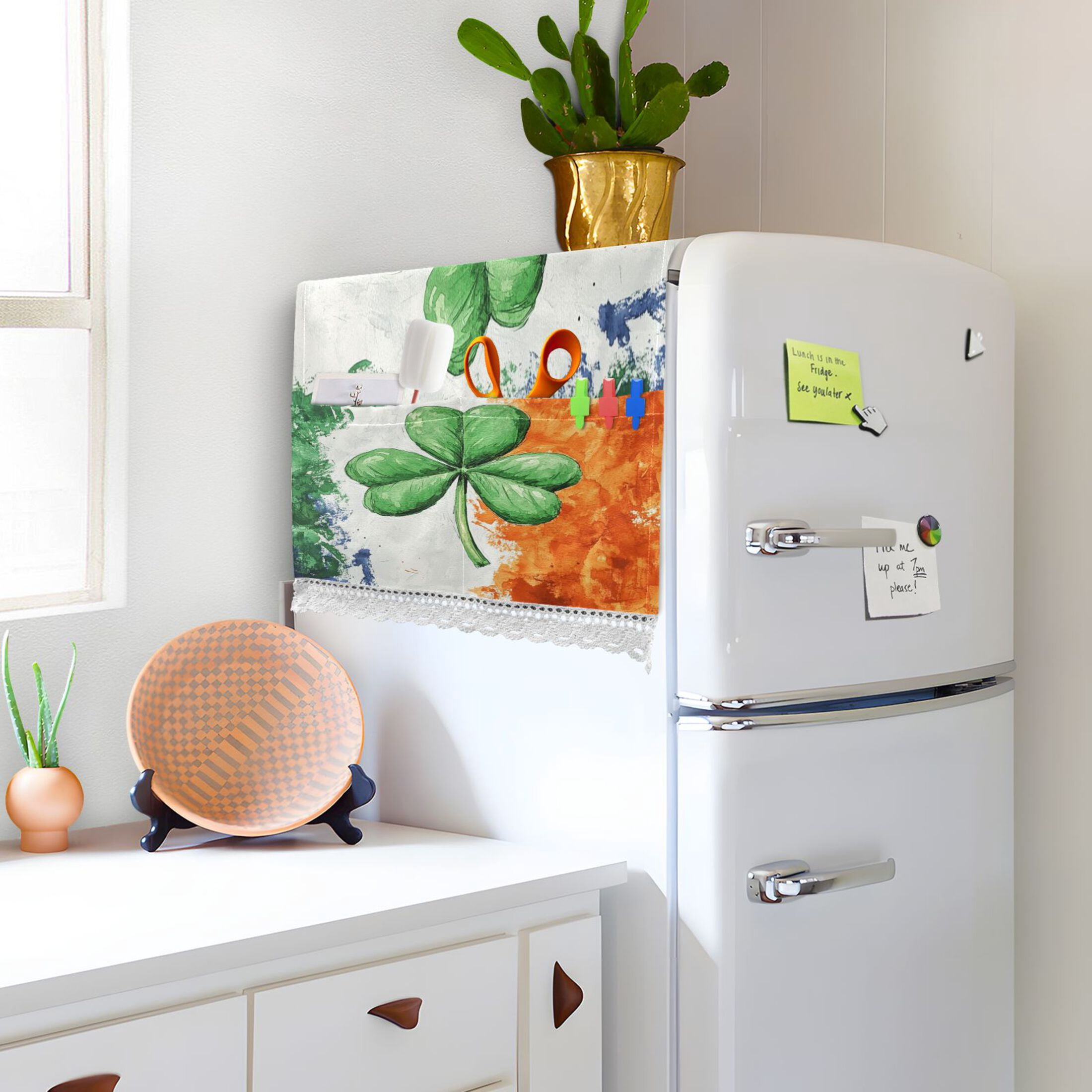 WOBOGO Watercolor Style Of Large Green Shamrocks Washing Machine Cloth Dryer Refrigerator Top Cover Protective Non-Slip Mat For Kitchen Laundry