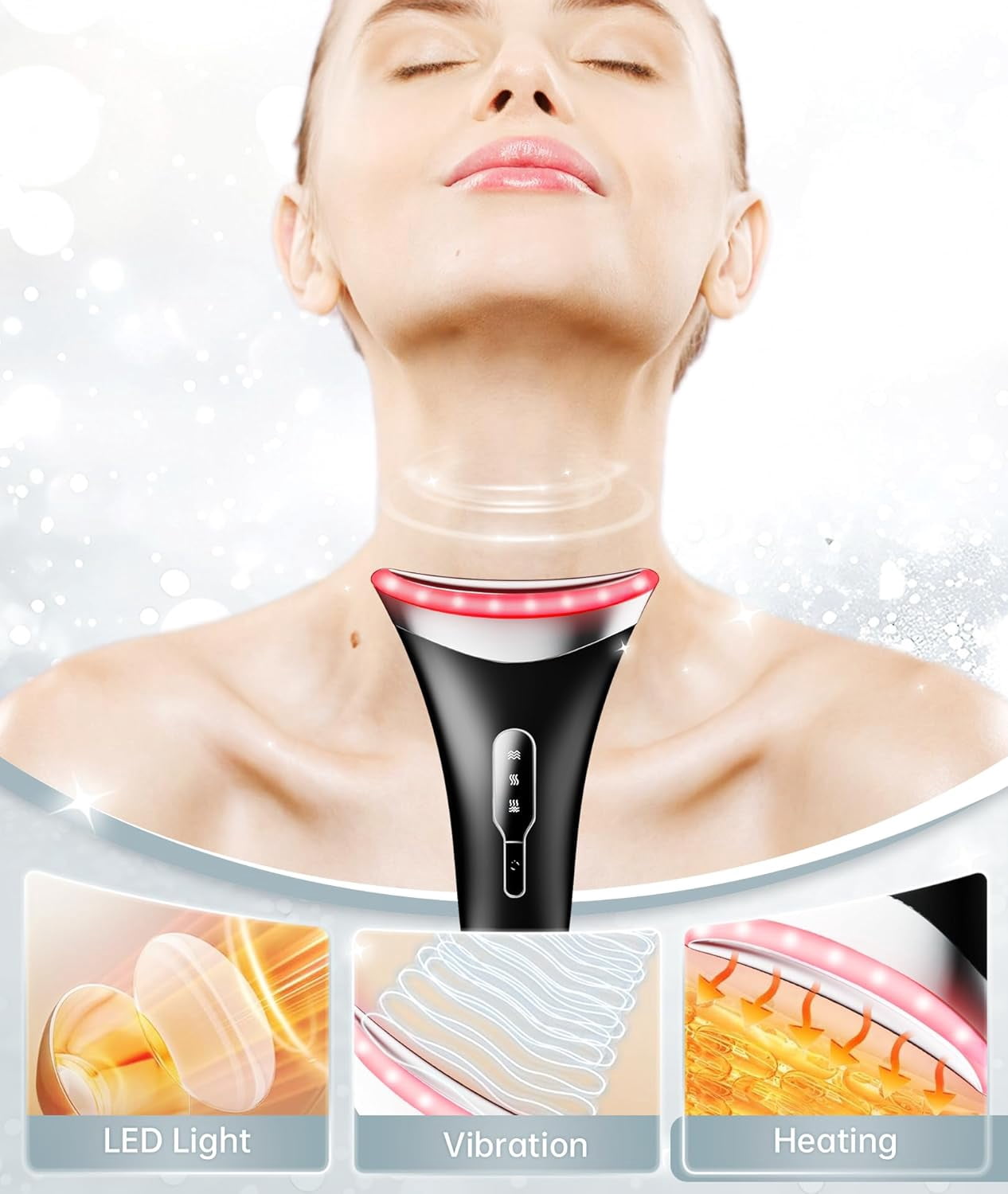 Red Light Therapy Facial Massager, 7 Color Adjustable Vibration and Heat for Wrinkles and Double Chin, Portable Skin Care Tool with Charging Base