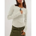 thumbnail image 2 of Biekopu Women's Solid Color Knit Tops Long Sleeve Round Neck Raw Hem T-Shirts Blouses Fall Sweaters, 2 of 7
