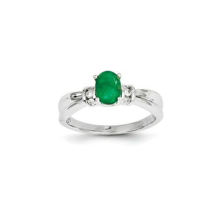 Gemstone Oval Ring - 14k White Gold Diamond & Oval Emerald Shaped Gemstone Ring. Carat Wt- 0.91ct