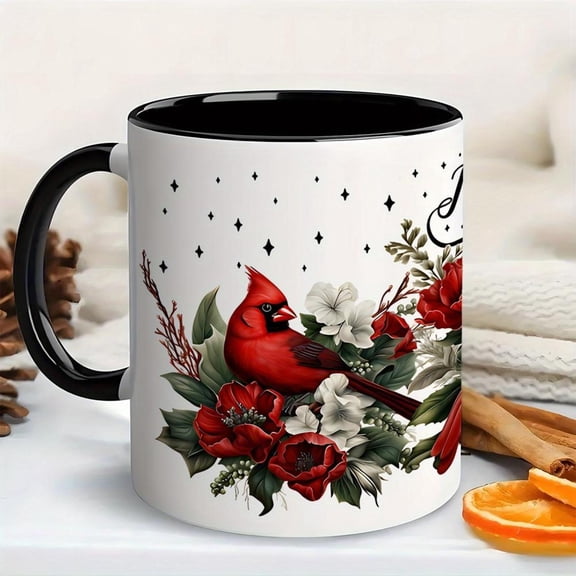 1pc 11oz Ceramic Vintage Floral Red Cardinal Coffee Mug with Interior Rustic Botanical Birds Red Cardinals Design Dishwasher Reusable Cup Home Office