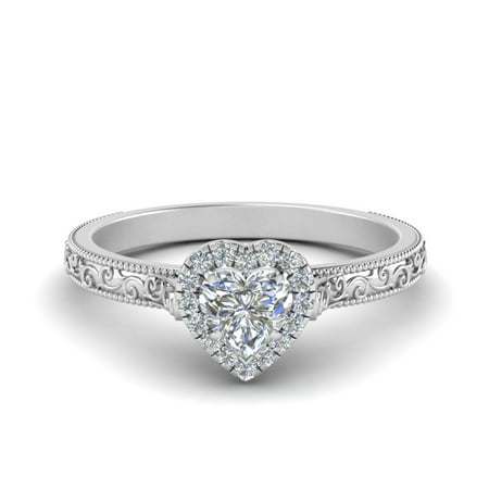 Hand Engraved Halo Engagement Ring 0.60 Carat Heart Shaped Diamond GIA Certified