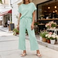thumbnail image 3 of Idoravan womens 2 piece lounge sets Women's Round Neck Stripe Short Sleeve shirts Long Pants With Elastic Waist Pocket pants Set, 3 of 8