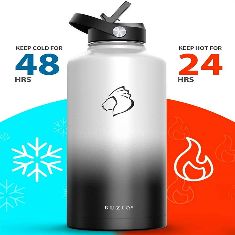 Insulated Water Bottle 64 oz with Straw Lid (3 Lids), BUZIO 64oz Stainless  Steel Water Bottle Half Gallon Jug Flask, Double Wall Vacuum Sports Thermo
