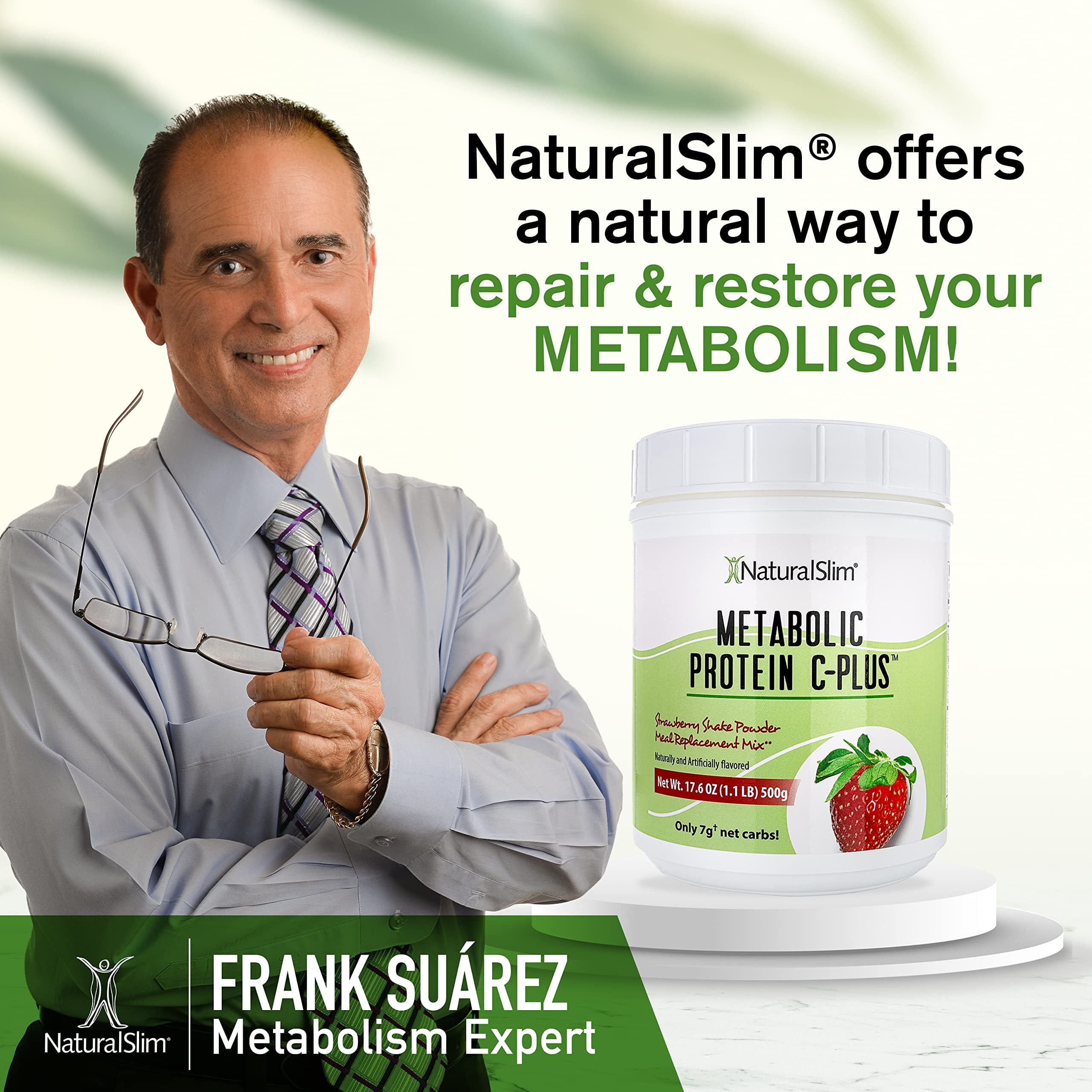 NaturalSlim Metabolic Protein C-Plus - Whey Protein Shake Powder Strawberry, 10 Servings