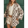 thumbnail image 5 of CURBODO Women's Vintage Checkered Cardigan Sweater Soft Chunky Knit Open Front Outerwear, 5 of 6