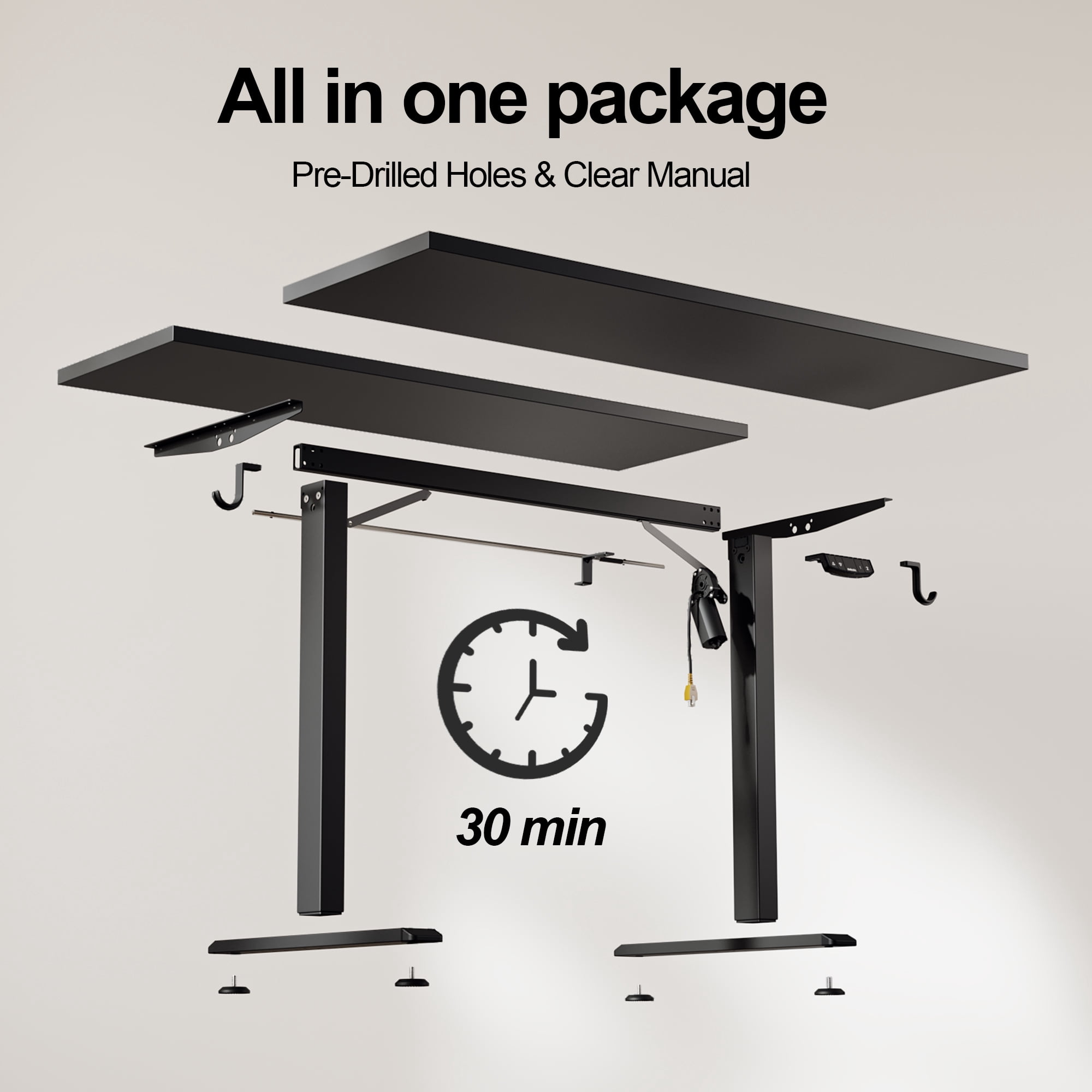 47.2 Inch Electric Height Adjustable Standing Desk, Ergonomic Home Office Desk with Memory Preset, Sit to Stand Computer Desk with Hooks, Black