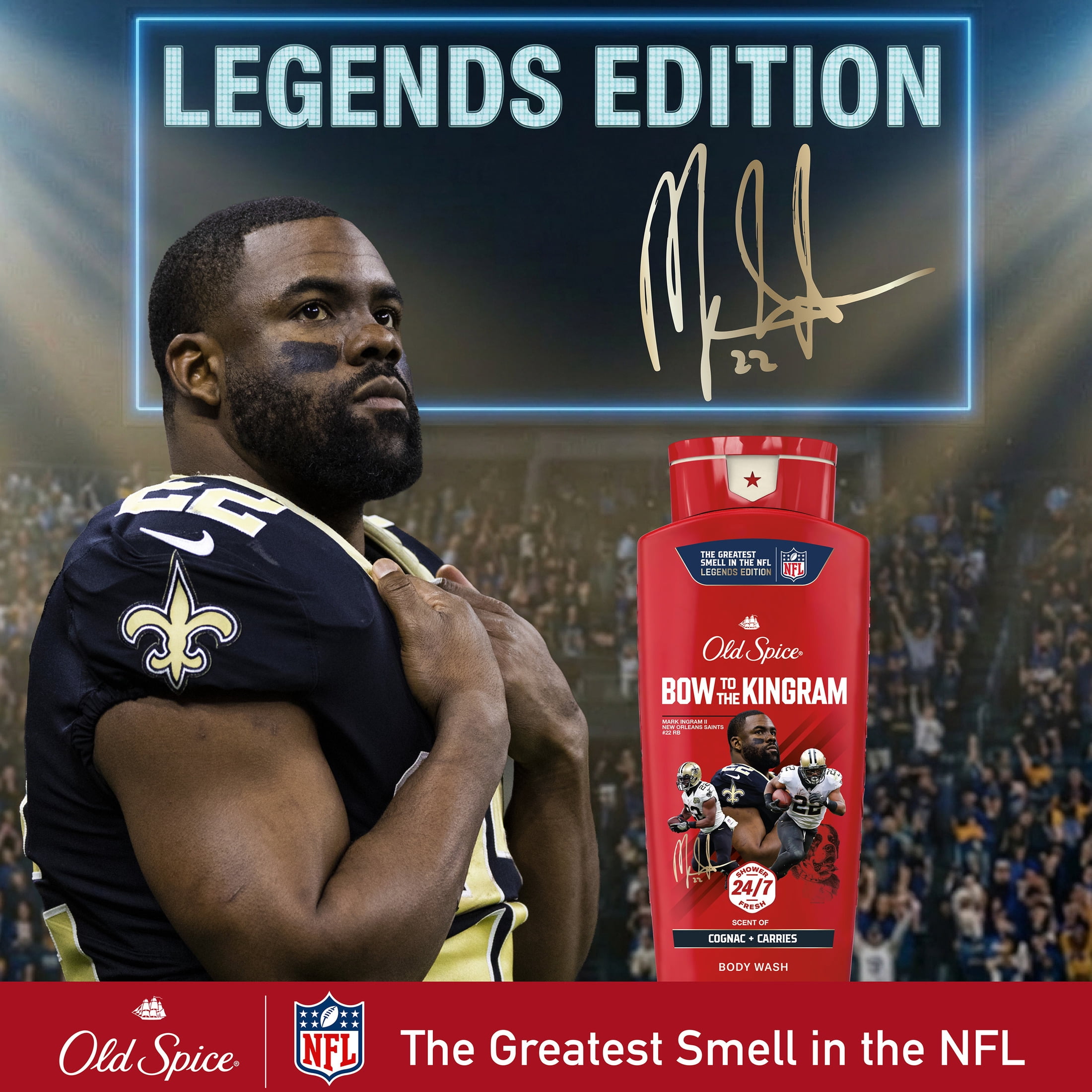 Old Spice Body Wash for Men, NFL Collection, Mark Ingram, Scent of Cognac + Carries, 24 fl oz