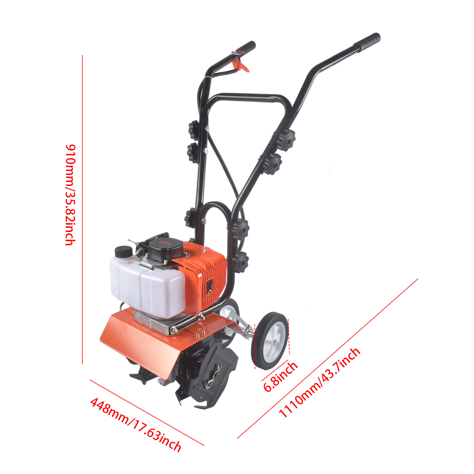 NOBOLEA 52CC 2-Stroke Gas Powered Tiller Cultivator with 4 Adjustable Front Tines, 11.8” Width 3.9-5.9” Depth Rototiller for Yard Lawn Farm