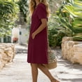 thumbnail image 5 of ClodeEU Women's V Neck Short Sleeve Knee Length Dress, Casual Loose Dress with Pockets Wine,Women's Plus M, 5 of 6