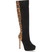 Angle View: Jessica Simpson Rollin Fashion Boot Black/Natural Leopard Knee High Dress Boots (6.5, BLACK/NATURAL)