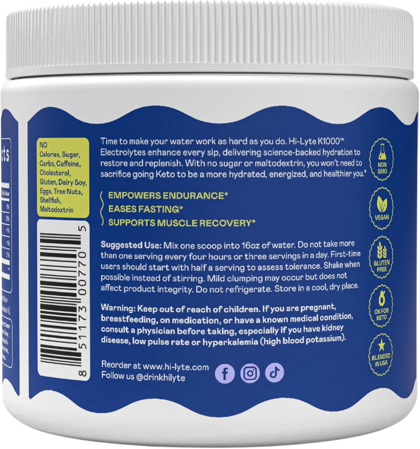 Hi-Lyte Keto K1000 Electrolyte Powder | Lemonade | Hydration Supplement Drink Mix | Boost Energy & Beat Leg Cramps | No Maltodextrin or Sugar | 50 Servings