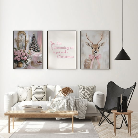 Charming 3pcs Christmas Wall Art Set - Santa, Snow & Deer Canvas Prints | Unframed Modern Country Style Decor for Living Room, Bedroom, Home Office, Artistic Decoration Style, Classic Style, Modern