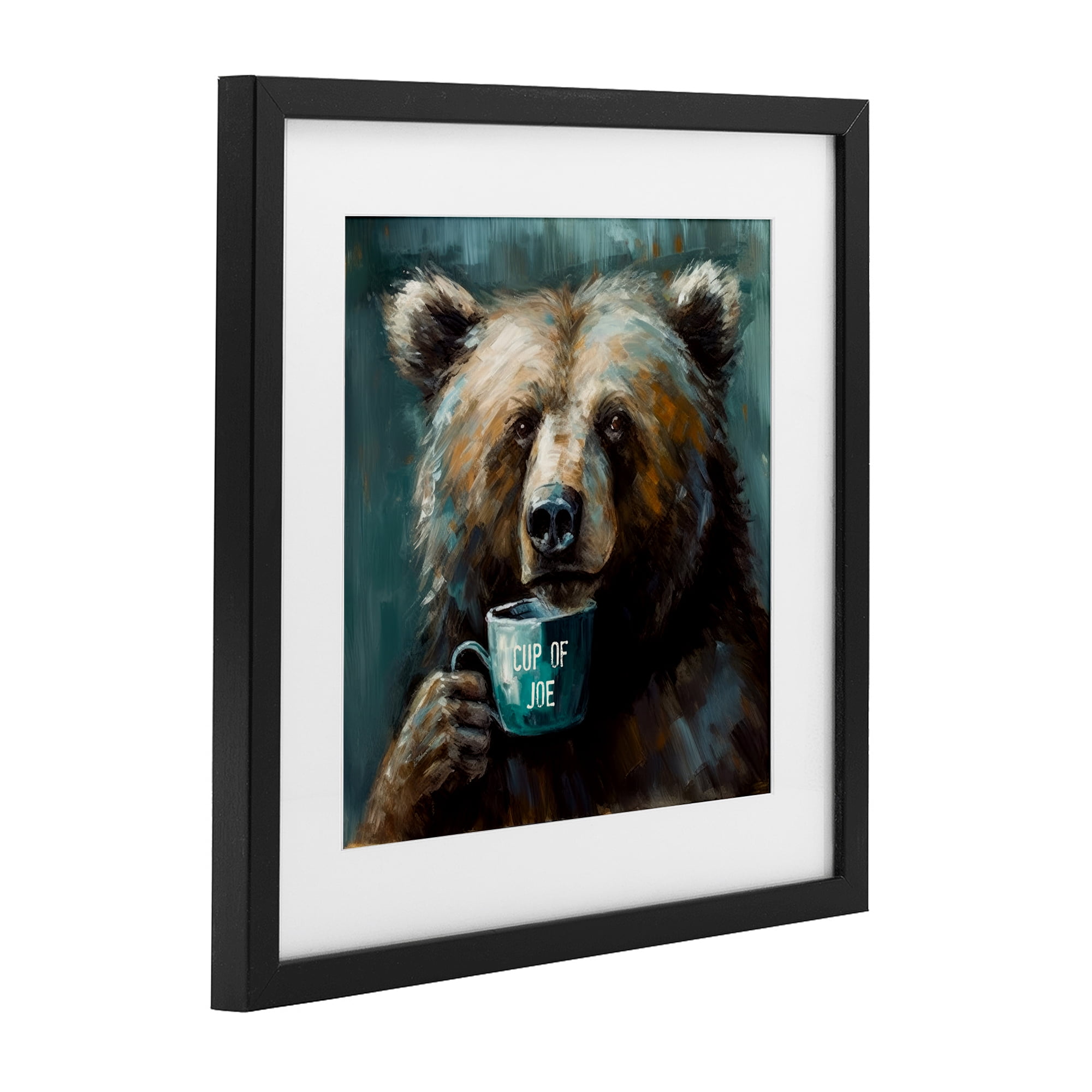 Stupell Industries Bear with Cup Of Joe Black Framed Print Under Glass, design by Tina LeCour
