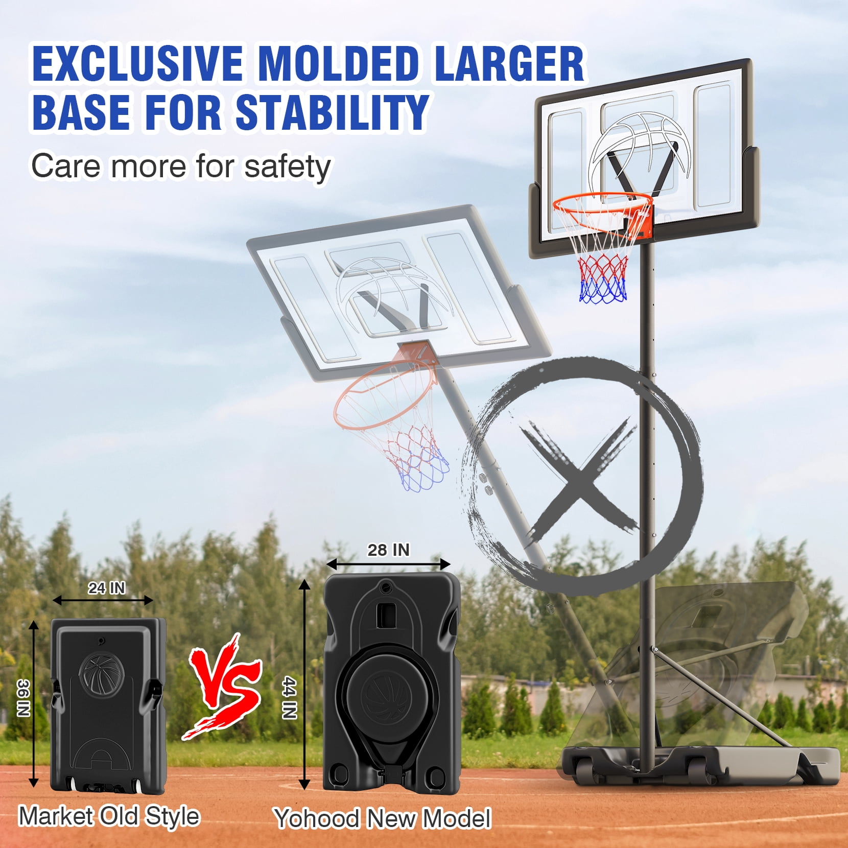 Tonbux Basketball Hoop Outdoor 10ft Adjustable, Portable Basketball Hoop Goal System for Kids Youth and Adults in Backyard/Driveway/Indoor, 44 Inch Shatterproof Backboard and Larger Base