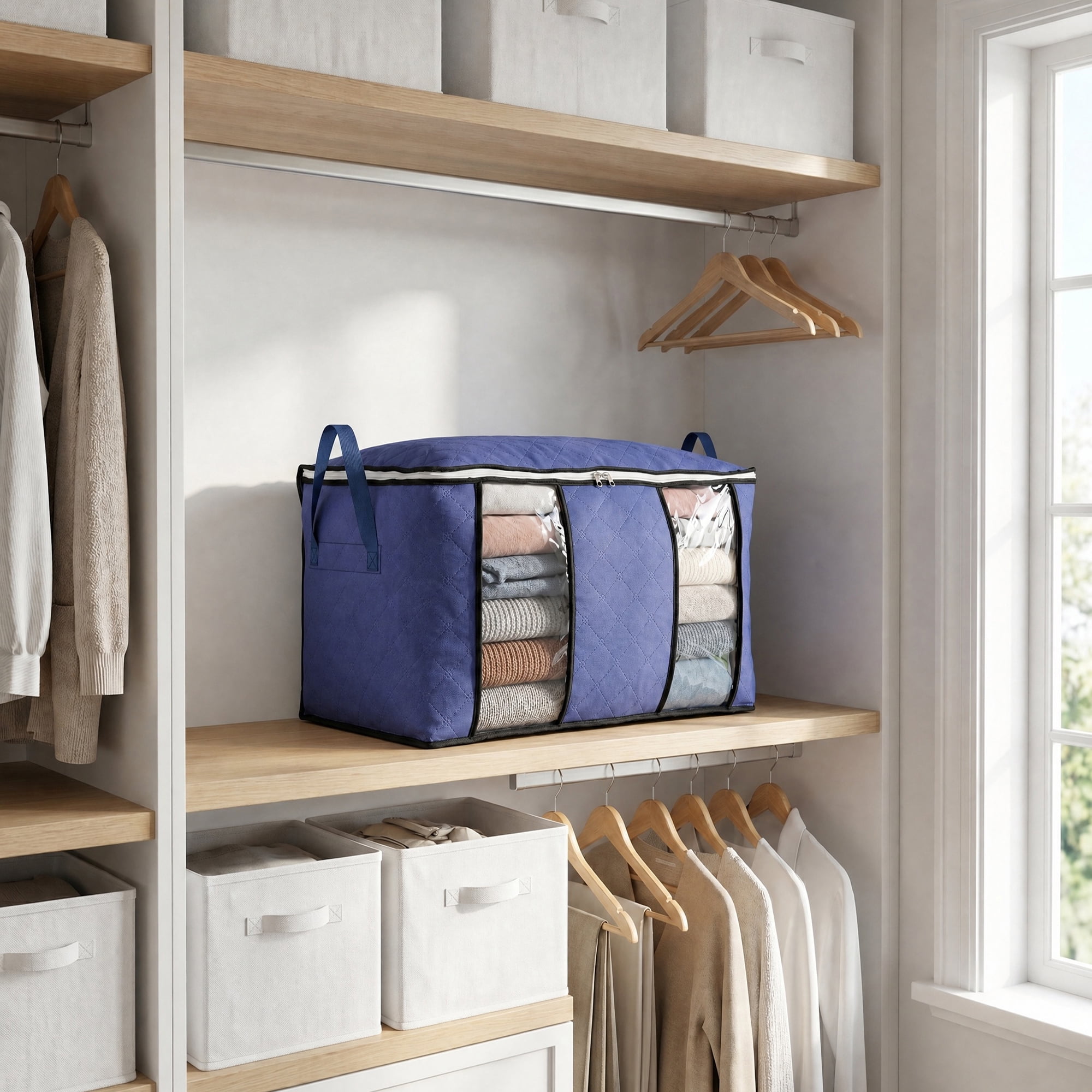 Unique Bargains Dustproof Moving Sack Side Handle Quilt Storage Bag Blue 23.6" x 15.7" x 13.8"