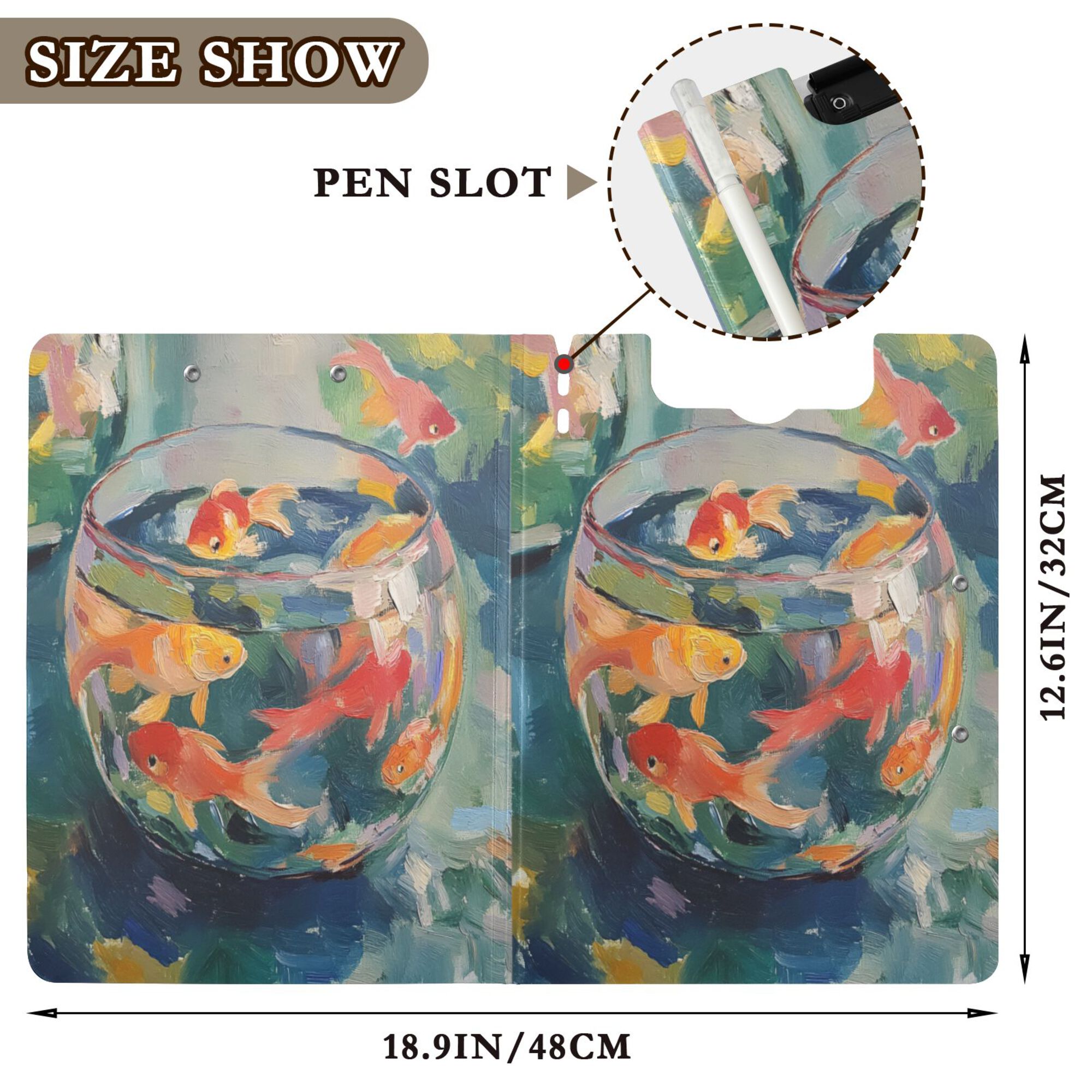 FORMRS A4 Clipboard Folder with Pen Holder Horizontal Foldable School Office Binder, Green Goldfish