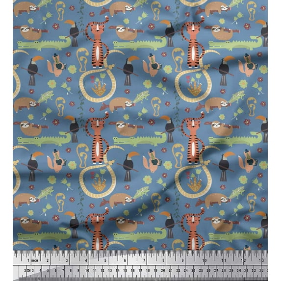 Soimoi Cotton Voile Fabric Floral,Bird & Animals African Print Fabric by Yard 42 Inch Wide