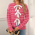 thumbnail image 5 of Women's Floral Print V Neck Long Sleeve Pullover Sweater Knit Top, Warm Soft Loose Fit Casual Fashion Tunic for Fall Winter Holiday Season | CSEONE,Hot Pink XL, 5 of 9