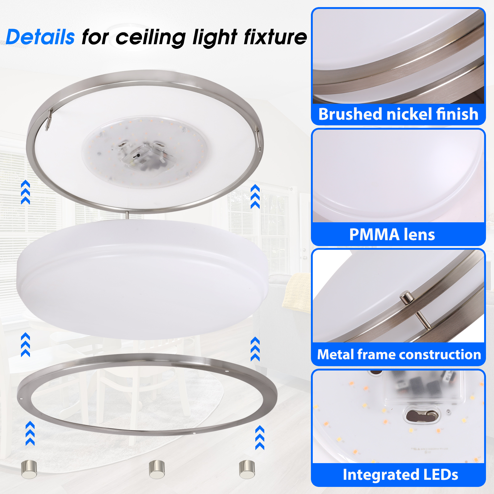 E Energetic Lighting ENERGETIC 13" Dimmable Brushed Nickel Flush Mount Lights
