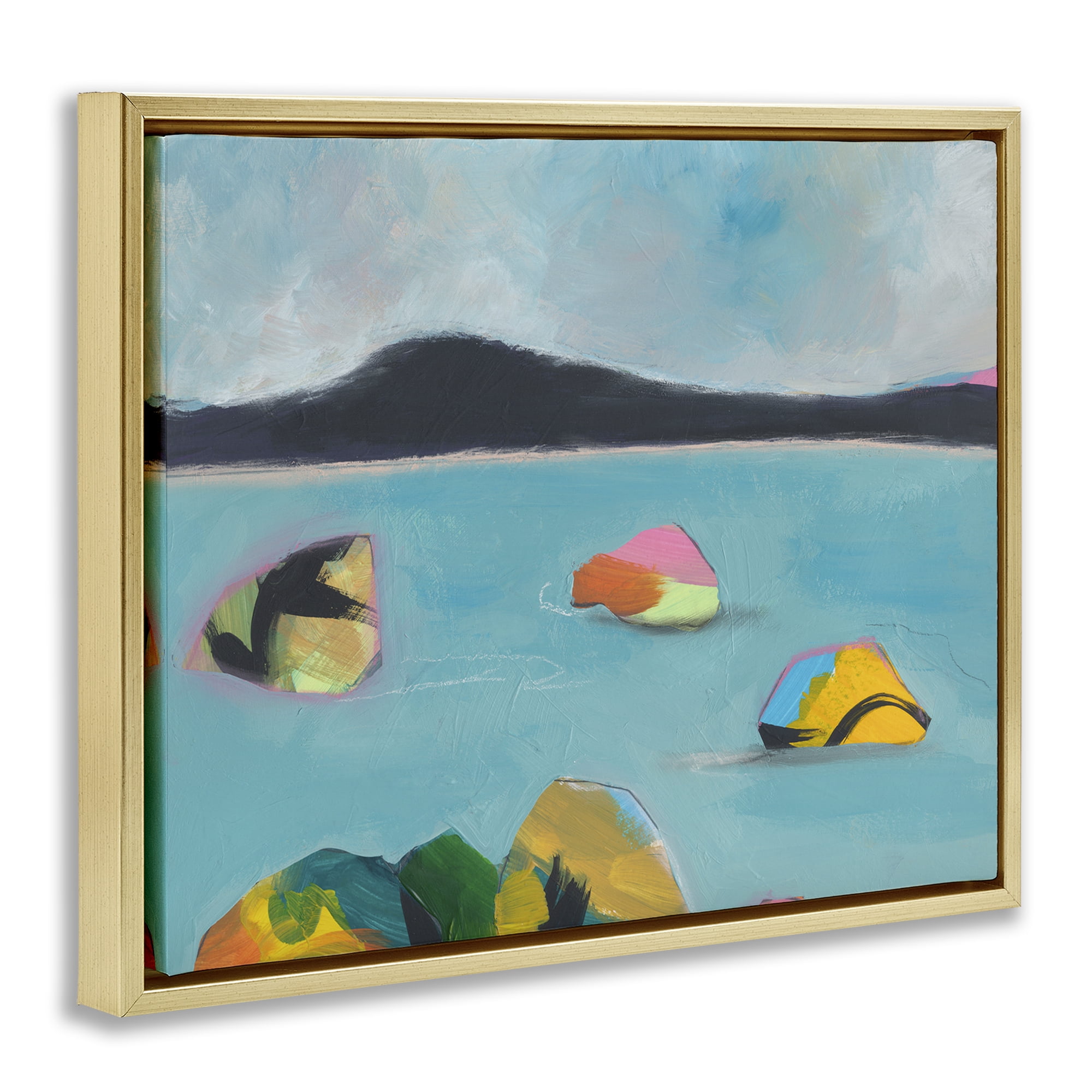 Stupell Industries Abstract Sea Buoys Landscape & Nature Painting Gold Floater Framed Canvas Art Print Wall Art, 21 x 17