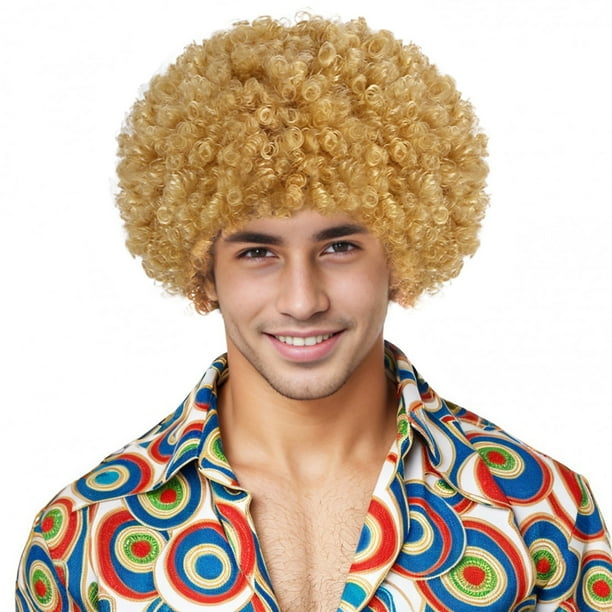 Peluca de pelo sintético rizado, rubio afro, 30 cm, para hombre