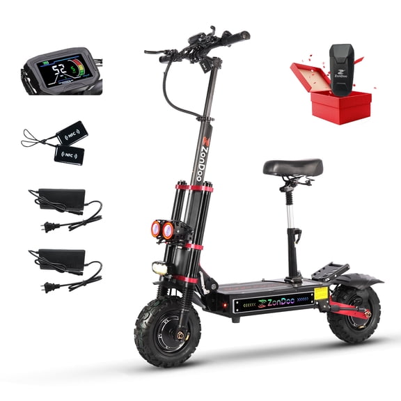 Powerful ZO03 Plus 55 mph 60Miles Long Range Electric Scooters, Dual Motor 6000W 11" Off-Road Tire E-Scooter Adults with Seat