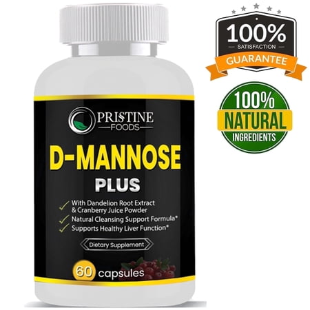 Pristine D-Mannose Capsules with Cranberry, Hibiscus, Dandelion for Urinary Tract Health, 1 Pack