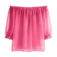 thumbnail image 6 of CYMMPU Women's Summer Solid Color Off Shoulder Chiffon Top, Casual Fashion Loose Lightweight Summer Blouse Tee Hot Pink S, 6 of 8