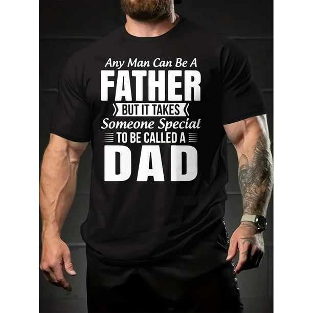 Letter FATHER DAD Print Men's Fashionable Summer Short Sleeve Sports Crew Neck T-shirt, Comfy Trendy Tee, Comfortable And Versatile, Casual Sporty Tee, Summer Gifts