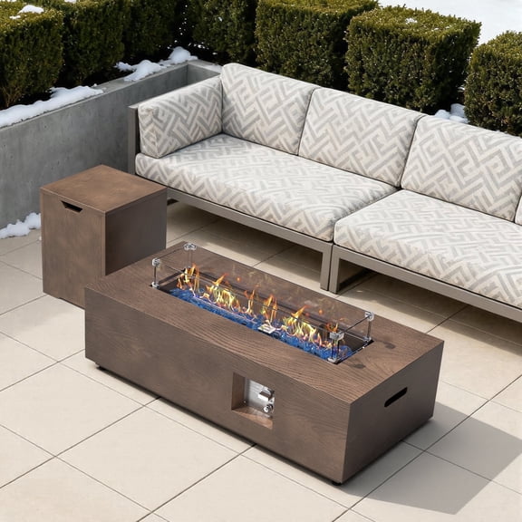 42 in. Retangular Coating Steel Propane Firepit Table, 50,000 BTU Outdoor Fire Pit Table in Dark brown Wood Grain