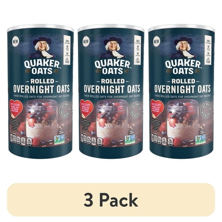 (3 pack) Quaker, Rolled Overnight Oats, Oatmeal, 19 oz