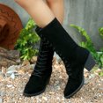 thumbnail image 4 of ATENAR Boots for Women,Mid Calf Boots for Women Low Heel,Slip on,Casual,Flock,Black,39(US:7), 4 of 7