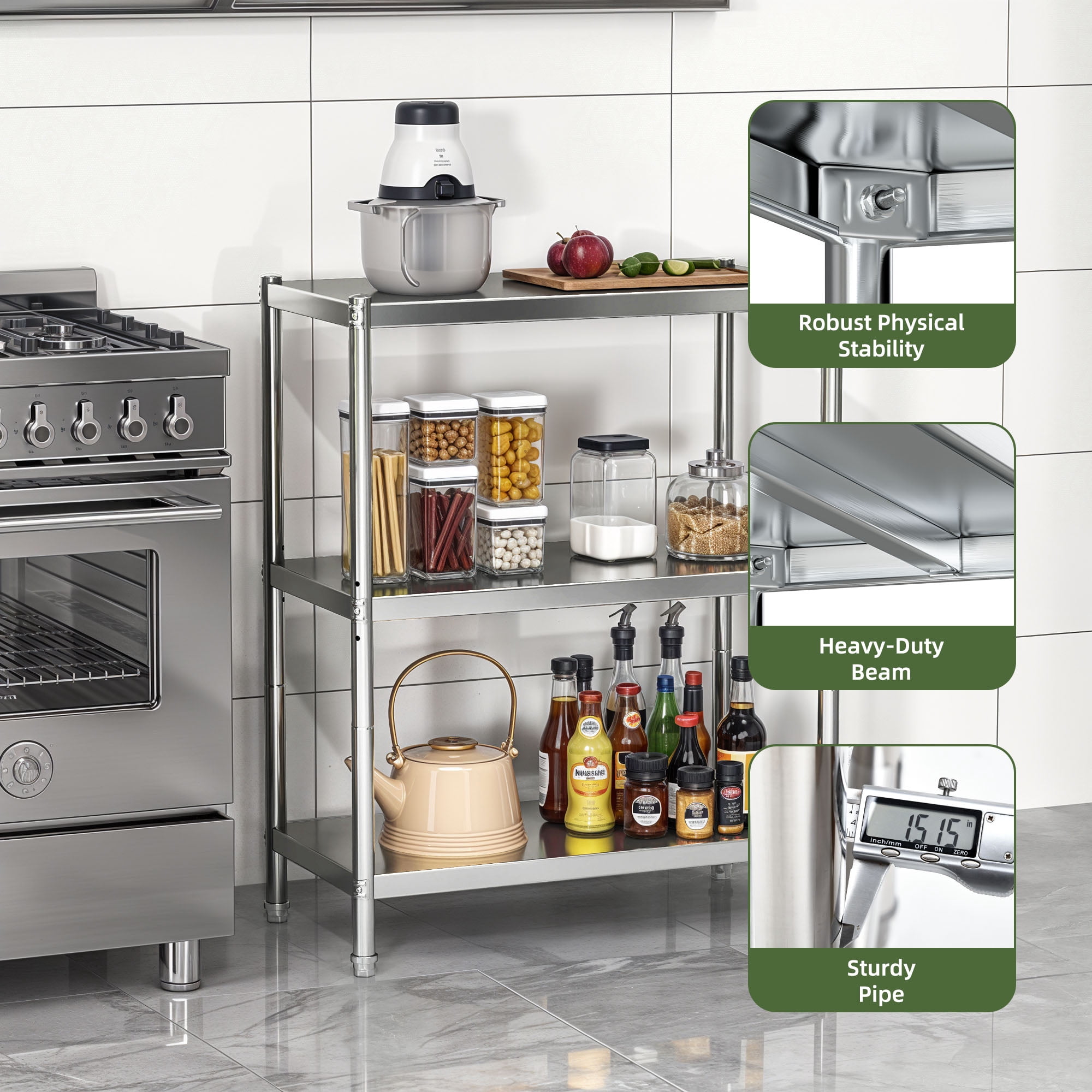Uforic 30" x 24" Wide Stainless Steel Adjustable Work Table for Home Kitchen, Restaurant, Garage, Warehouse, and Outdoor Use