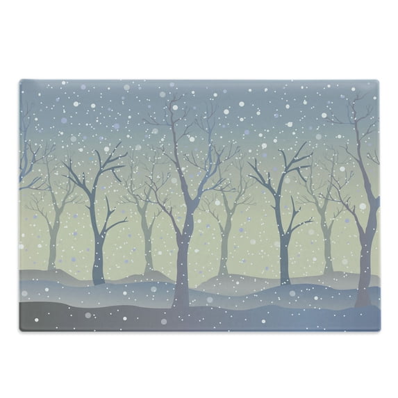 Snowy Trees Cutting Board, Image of a Winter Setting in a Woodland, Decorative Tempered Glass Cutting and Serving Board, in 3 Sizes, by Ambesonne