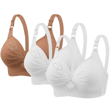 Bigersell Sports Bra Upgrade 3pcs Woman s Printing Push up Bras Plus Size Daily Bra Underwear No Underwire Balconette Bra Style F-597 Khaki 3XL