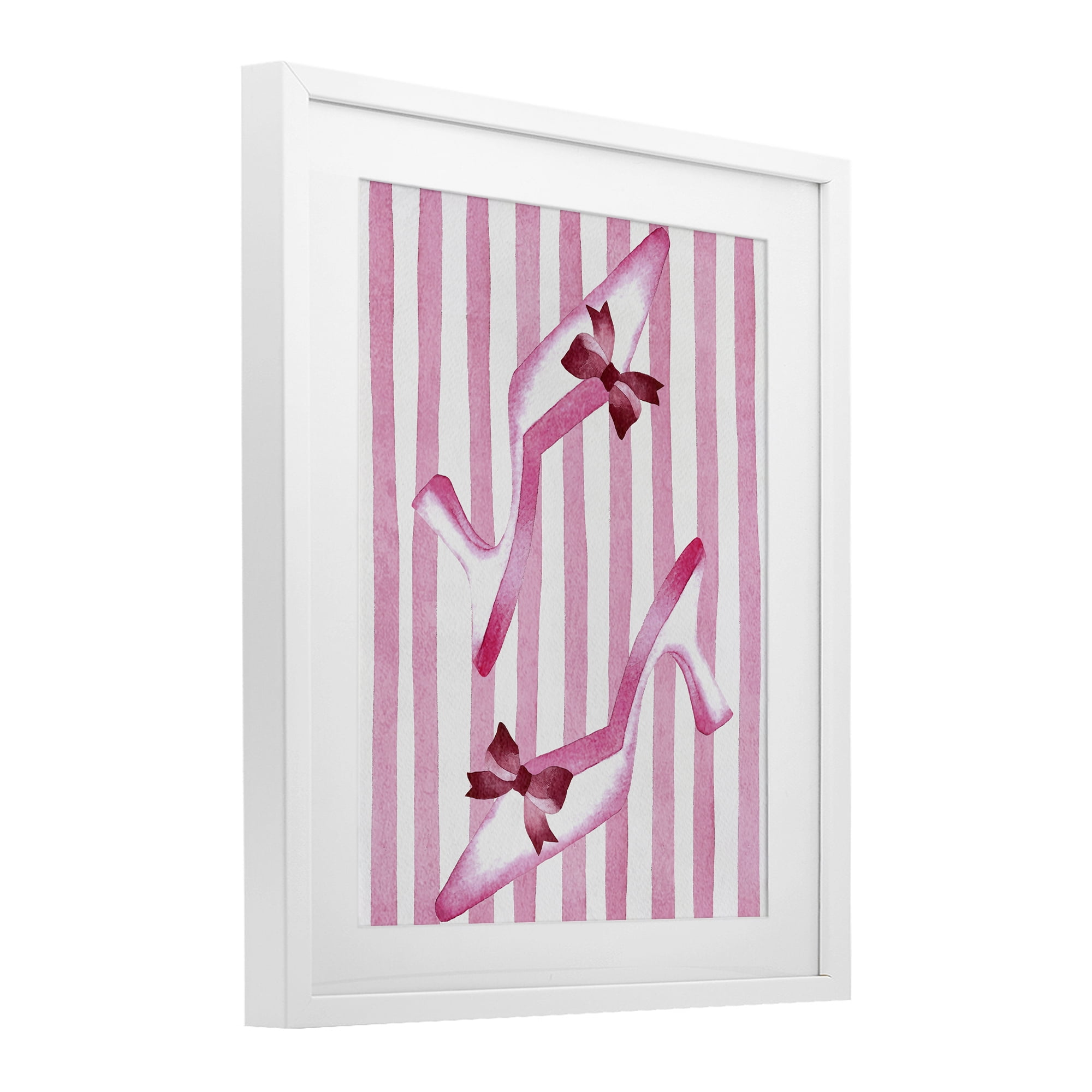 Stupell Industries Bow Heels on Pink Stripes White Framed Print Under Glass, design by Camila Juncos